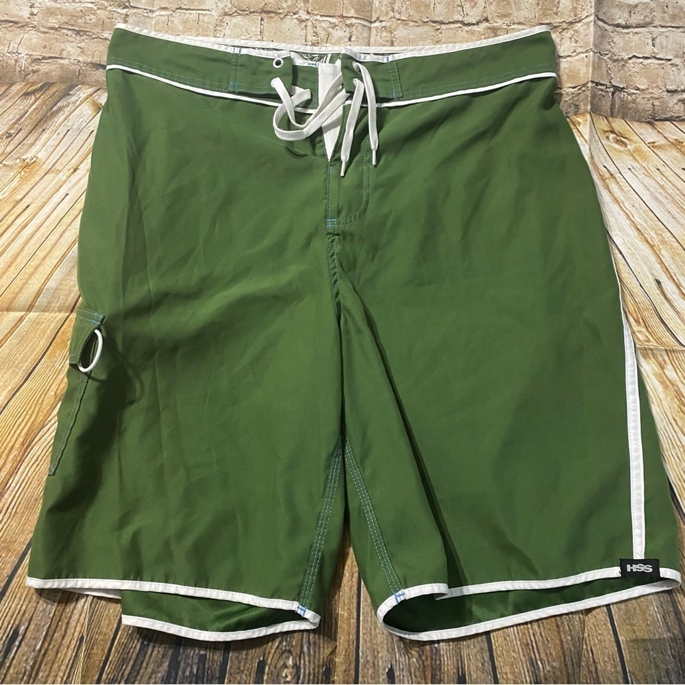 HSS Green White Cargo Unlined Board Swim Shorts